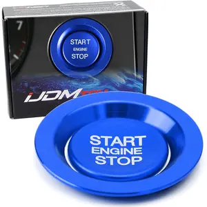 iJDMTOY Blue Aluminum Keyless Engine Push Start Button & Surrounding Ring Compatible with Newer Models of Range Rover/Discovery or XJ XF XE F-Type F-Pace Ignition Push Starter
