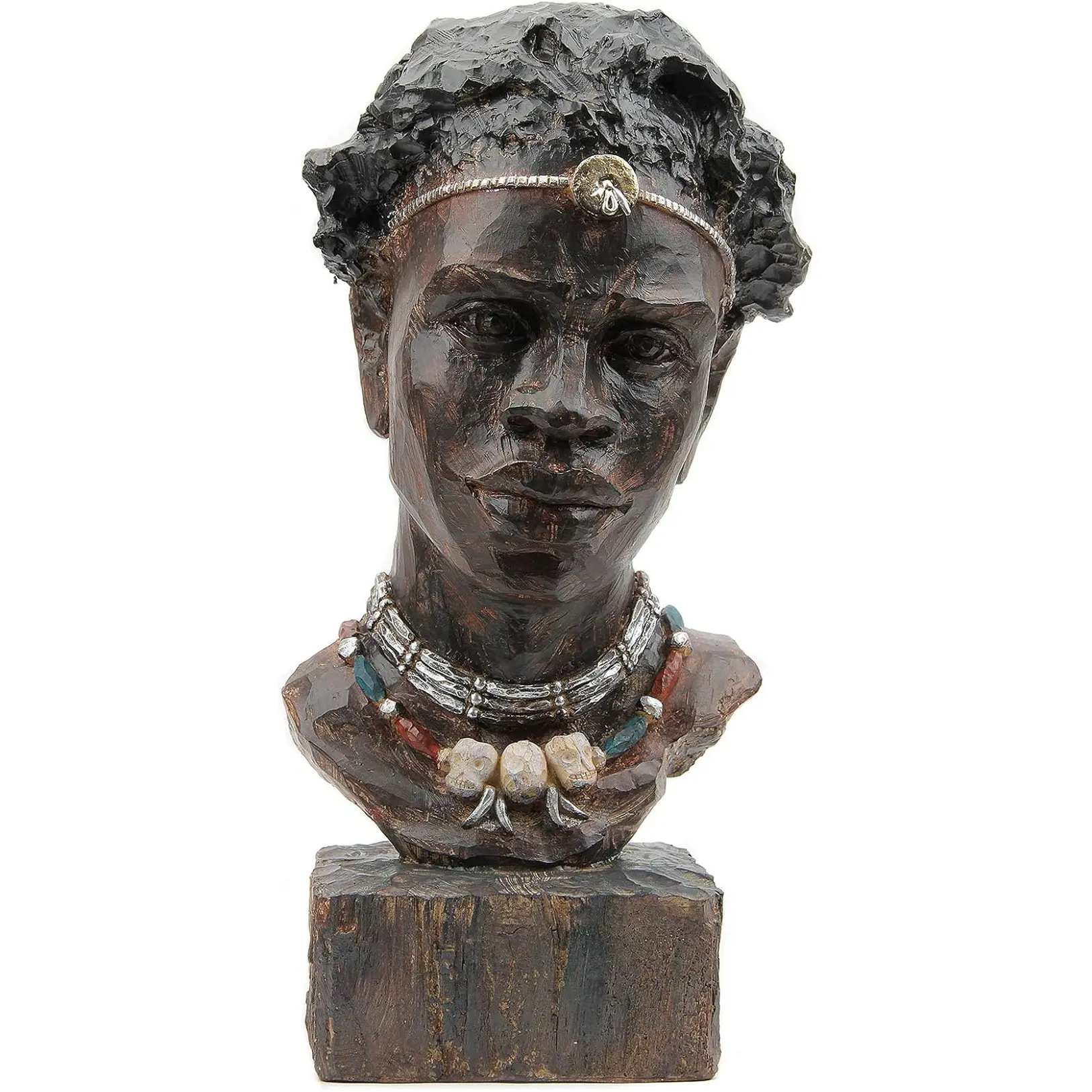 Leekung African Statues and Sculptures for Home Decor,African Figurines Head Statue Decorations for Home,African Art Sculptures Man Statue Decor for Living Room Woodstone Color
