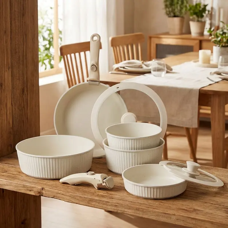 Removable Handle Cookware Set, Versatile and Space-Saving Kitchen Essentials, Non-Stick Pots and Pans for Easy Cooking