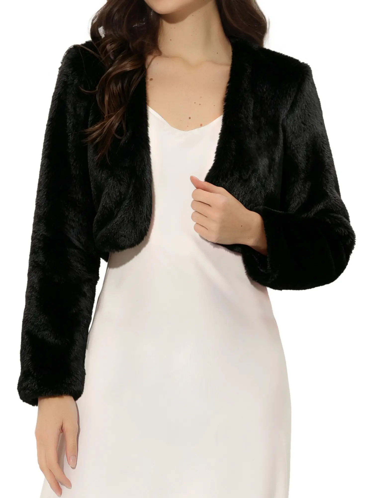 INSPIRE CHIC Cropped Jacket Evening Open Front Bolero Faux Fur Shrug