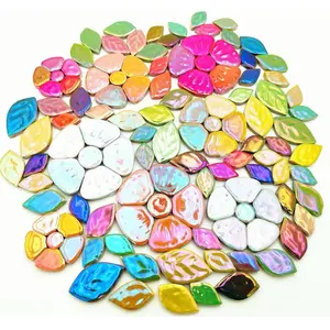 500g/1.1lb Random Color Iridescent Flowers & Leaves Ceramic Mosaic Tiles, DIY Making Creative Mosaic Tiles for DIY Craft Plates Flowerpots Vases Cups Mosaic Making Supplies (Flowers + Leaves Update)
