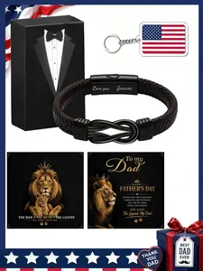 Father's Day gift set, men's braided leather bracelet, infinity symbol, American flag keychain, exquisite gift box, the perfect gift for husband