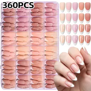 360 Piece French Manicure Set, 24 Grid Nude False Nails, Almond/square Matte Full Nail Stickers, Reusable DIY Nail Art, Easy Apply Remove