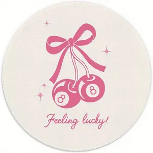Funky Retro Y2K Lucky 8 Ball Cherry Mouse Pad, Coquette Pink Bow Preppy Trendy Mouse Pad, Small Round Desk Pads, 7.9x7.9 Inches