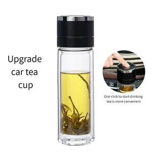 Travel Tea Infuser with Leak-Proof Lid. One-Touch Sip,The Perfect Gift for Safe Driving,Borosilicate Glass & Steel Infuser for Hot/Cold Brews On-the-Go.
