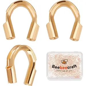 Beebeecraft 1 Box 300Pcs Wire Guardian 18K Gold Plated Brass U Shape Wire Guard Loops Thread Protector for Jewelry Making Earring Bracelet Necklaces(Hole: 0.6mm)