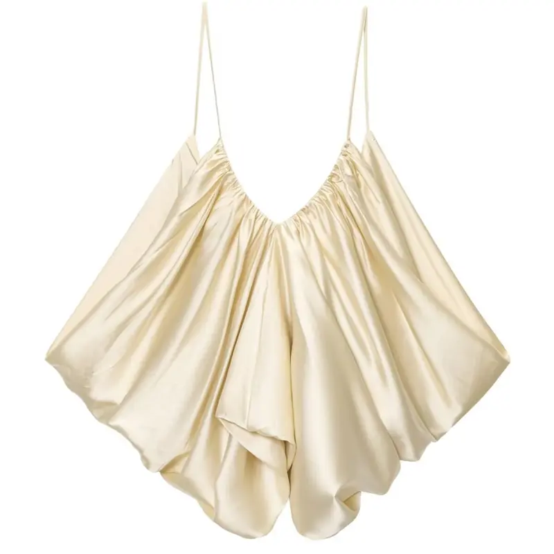 Indefeir Summer New Women's Cami Top, Casual Beach Tank, Beachy Tops, European Style Fashion Chic Sexy Silk Texture Pleated Halter Neck Sleeveless, Casual Fitted Solid Plain Design, Camisole Tank Tops