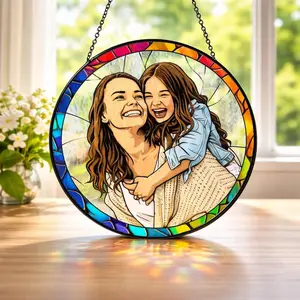 Custom Stained Glass Mom Portrait Suncatcher, Photo Glass Art, Mothers Day Gift, Gift for mom, stained glass art, custom photo gift, portrait keepsake, holiday decor, Custom Portrait, Mother's Day Gift, Suncatcher
