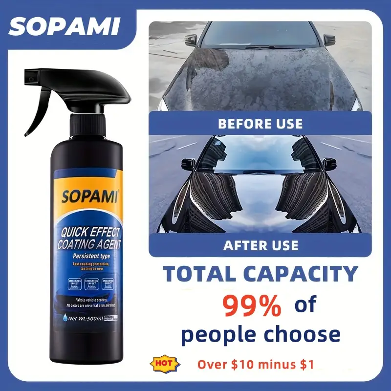 SOPAMI 16.91oz Quick Acting Automotive Coating Agent Quick Acting Automotive Paint Wax Liquid Cross Film Crystal Coating Spray Brightening Repair Mult