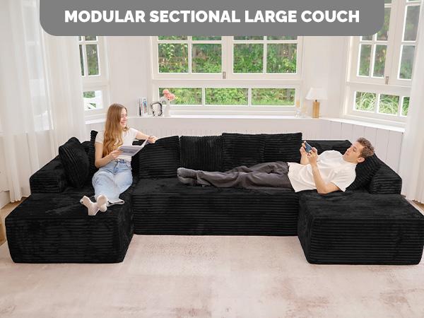 【3 Packages shipping】131'' U Shaped Sectional Couches with Chaise Lounge, No Assembly Required Deep Seat Modular Cloud Sofa for Living Room 1PCS, Bedroom