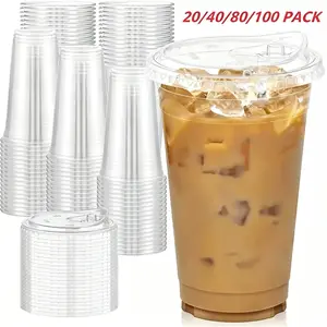 24oz Iced Coffee Cup with Lid – Clear Plastic Disposable Cups, Reusable & No Straw, Ideal for Parties, Weddings, Events, Drinks – Party Pack