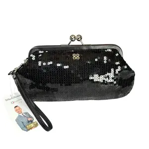 Pre-owned coach Sequin Clutches & Wristlets Opti C Aubrey Black Leather Kiss Lock Closure Clutch