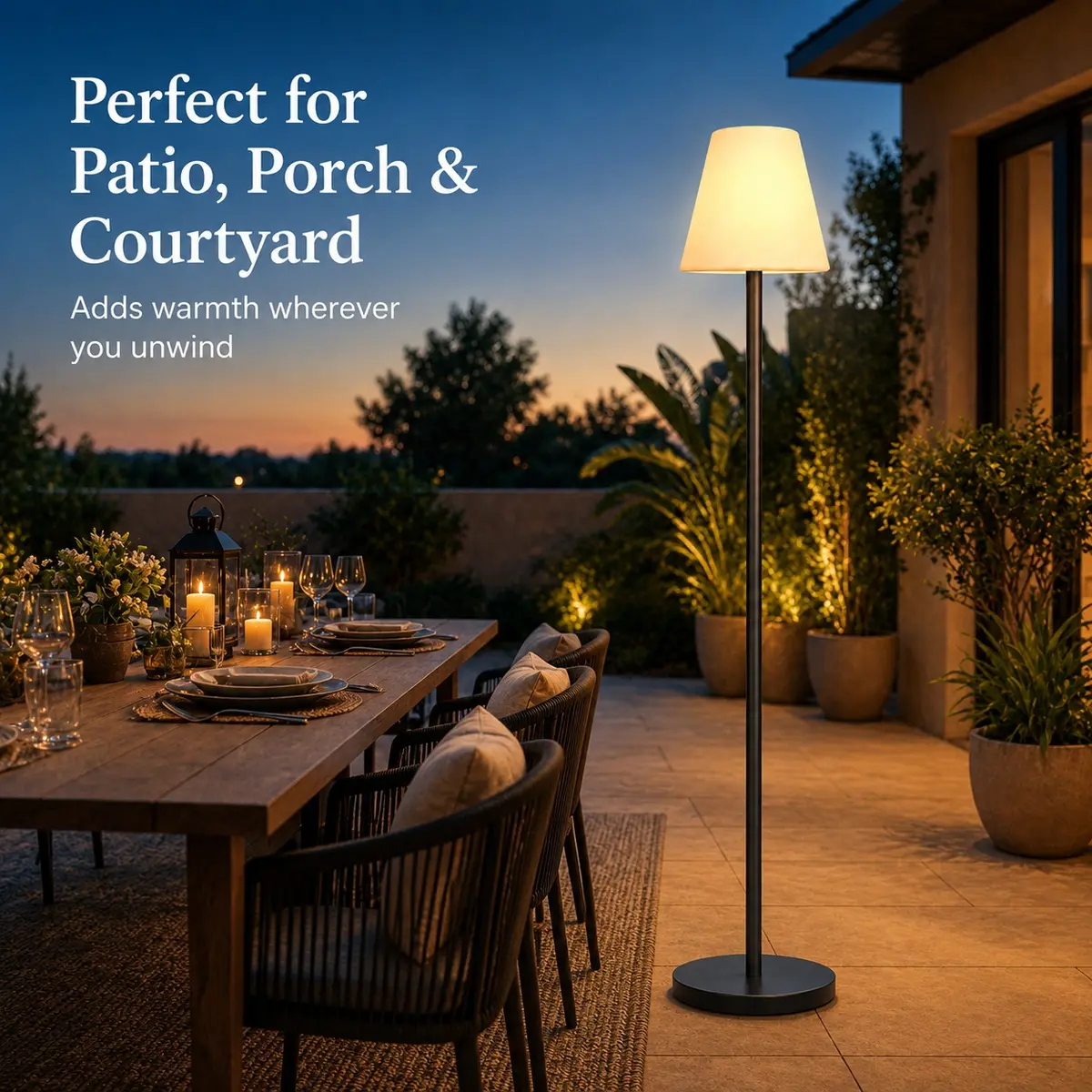 Outdoor floor lamp, solar-powered, suitable for courtyards, waterproof, rechargeable, indoor wireless floor lamp, with light sensor, dimmable warm white light + RGB LED outdoor light, suitable for lawns, pools, gardens tiktok shade decor room