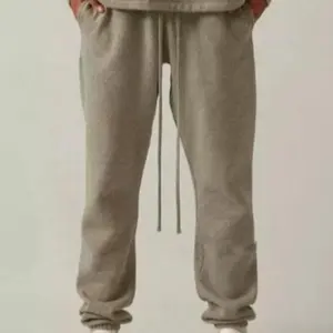 Dark oat-colored men's cotton athletic pants - elastic waistband drawstring style - casual athletic pants - large size