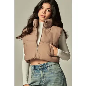 Crop Puffer Vest Taupe