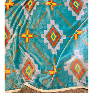Queen Turquoise / Yellow / Orange Aztec Blanket Thicker Style