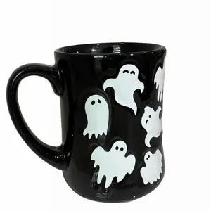 Halloween Witchy Things Black Christmas Tree Mug with Ghost Design for Living Room Decor coffee mug cup Ceramic Drinkware Reuse
