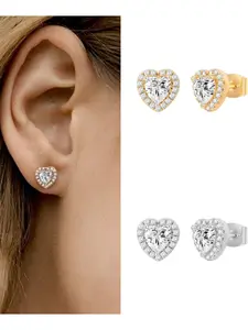 He Chose Well! Heart Stud Earrings, 14k Gold Plated Zircon, Punk Style, All Seasons, Perfect Gift for Valentine's Day and Birthdays