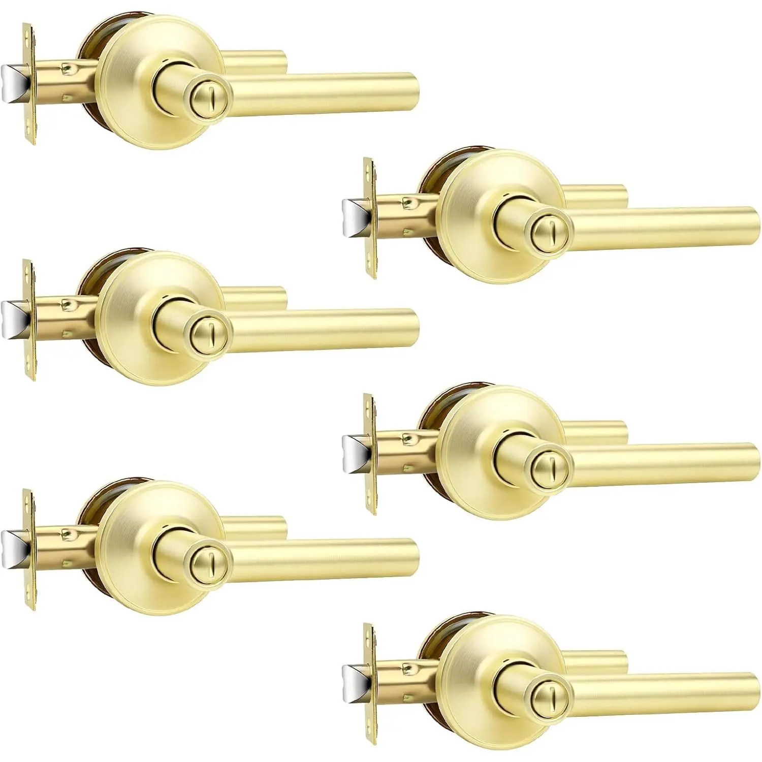 6 Pack   Door Handles Interior, Brushed   Lever Door Handle, Heavy Duty Interior Bedroom Door Lever, Brushed Brass Bathroom Door Handles, Keyless Interior Door Handle