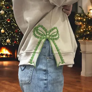 EMBROIDERED Side Bow Sweatshirt, Bow Applique, Lace Bow Embroidery, Merry Christmas Gifts