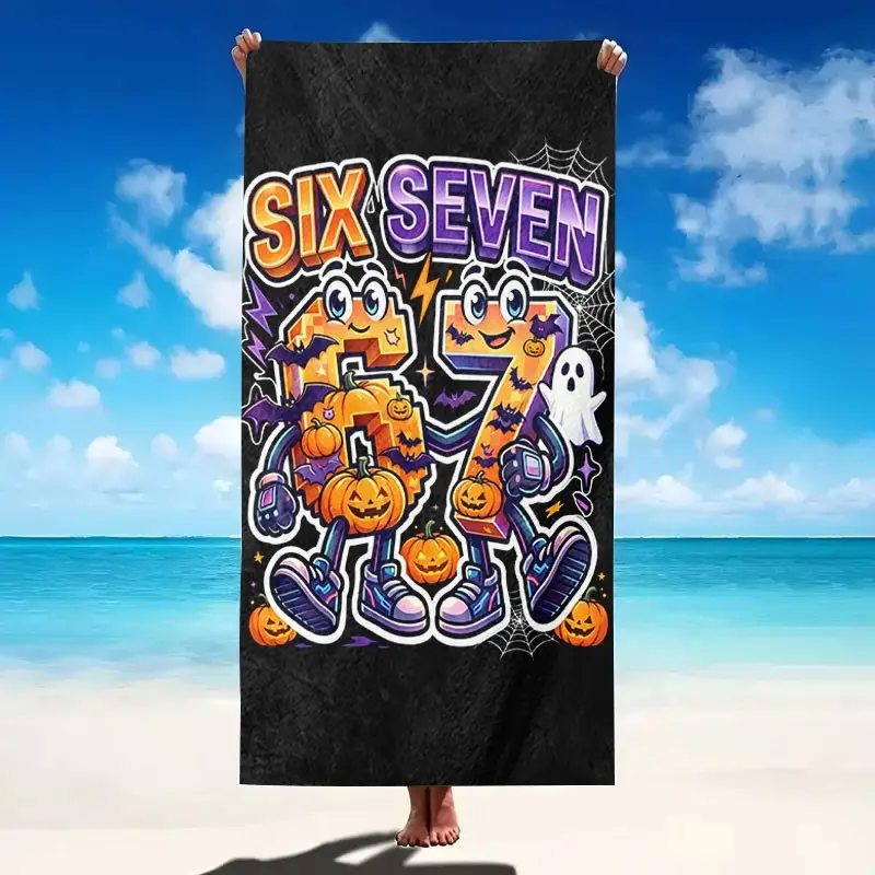 Halloween Cartoon Pumpkin Ghost Beach Towel, Super Absorbent Microfiber, Lightweight, Reusable, Perfect for Beach, Party, Travel, Camping