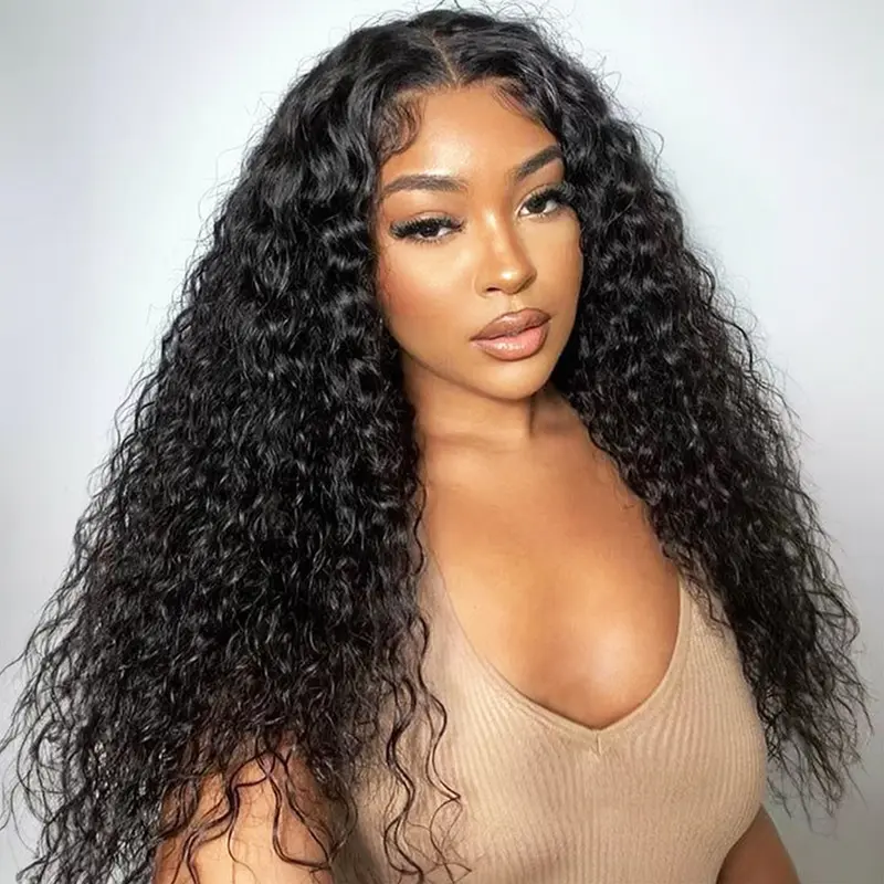 FORGIRL FOREVER Women's 13x6 Transparent Pre-Plucked Lace Front Human Hair Water Wave Wig, 180% Density, Glueless Wear, Quick On, Adjustable Straps Stay Put, Beginner Friendly