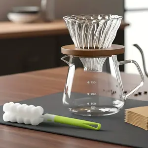 Pour-Over Coffee Maker, 20oz/600ML Glass Coffee Pot, Includes Glass Coffee Dripper & Cleaning Brush, Ideal for Home or Office Use