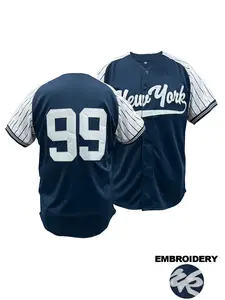 Men's Letter & Number Embroidered Baseball Jersey, Regular Fit Casual Short Sleeve V Neck New York Baseball Top for Summer, Fashion Men's Clothes for Daily Wear, Jersey Tee, Sports Top