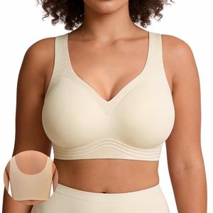 Soft Intention Women's Seamless Wireless Bra Full Coverage Push Up No Underwire Tshirt Comfortable Everyday Plus Size Friendly Jelly