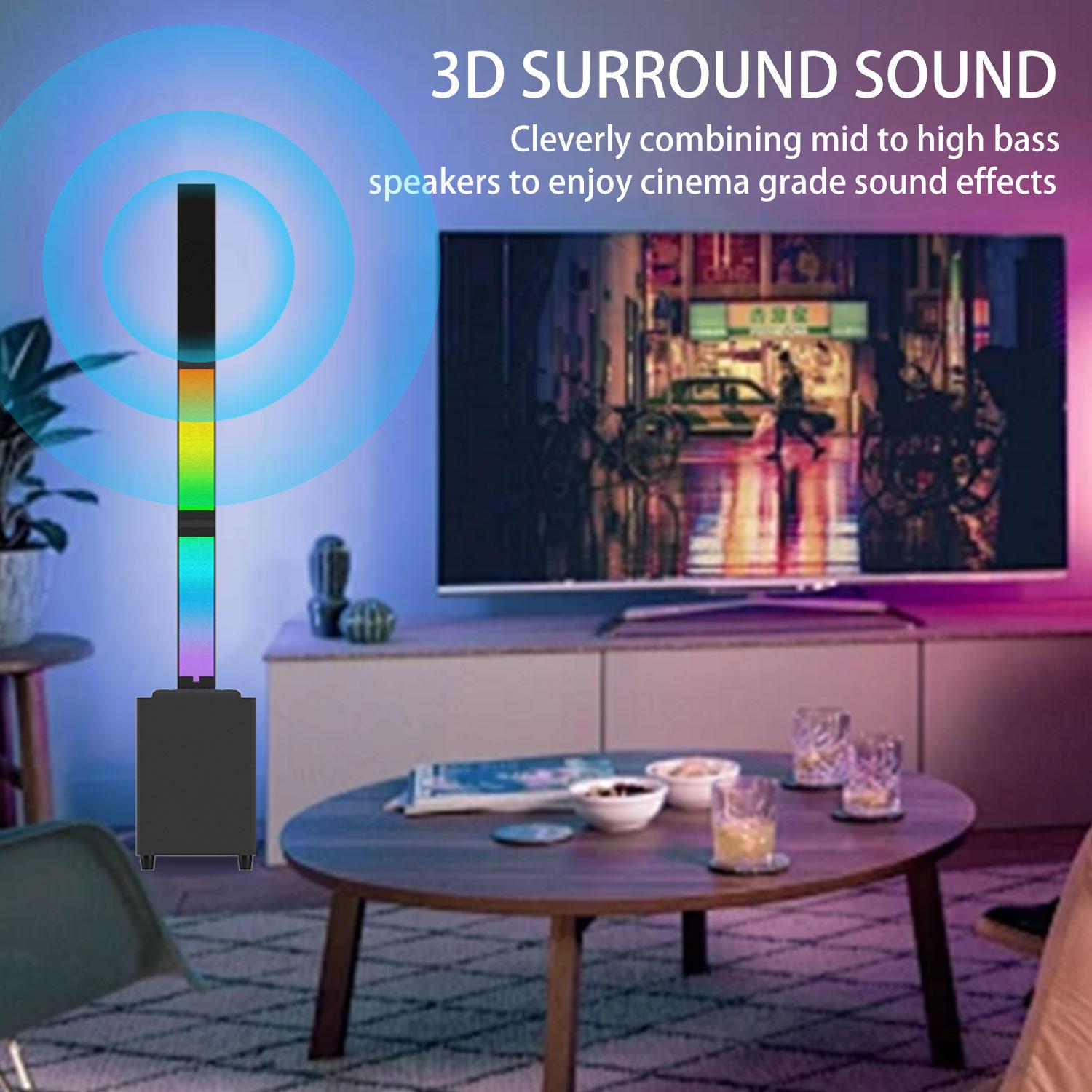 Bluetooth Soundbar With RGB Subwoofer,Heavy Bas  2.1Suround Sound System, Vertical TV speaker, Home Theater Stereo, Bluetooth 5.0, RCA/AUX(/USB/HD(ARC)/Optical Connection