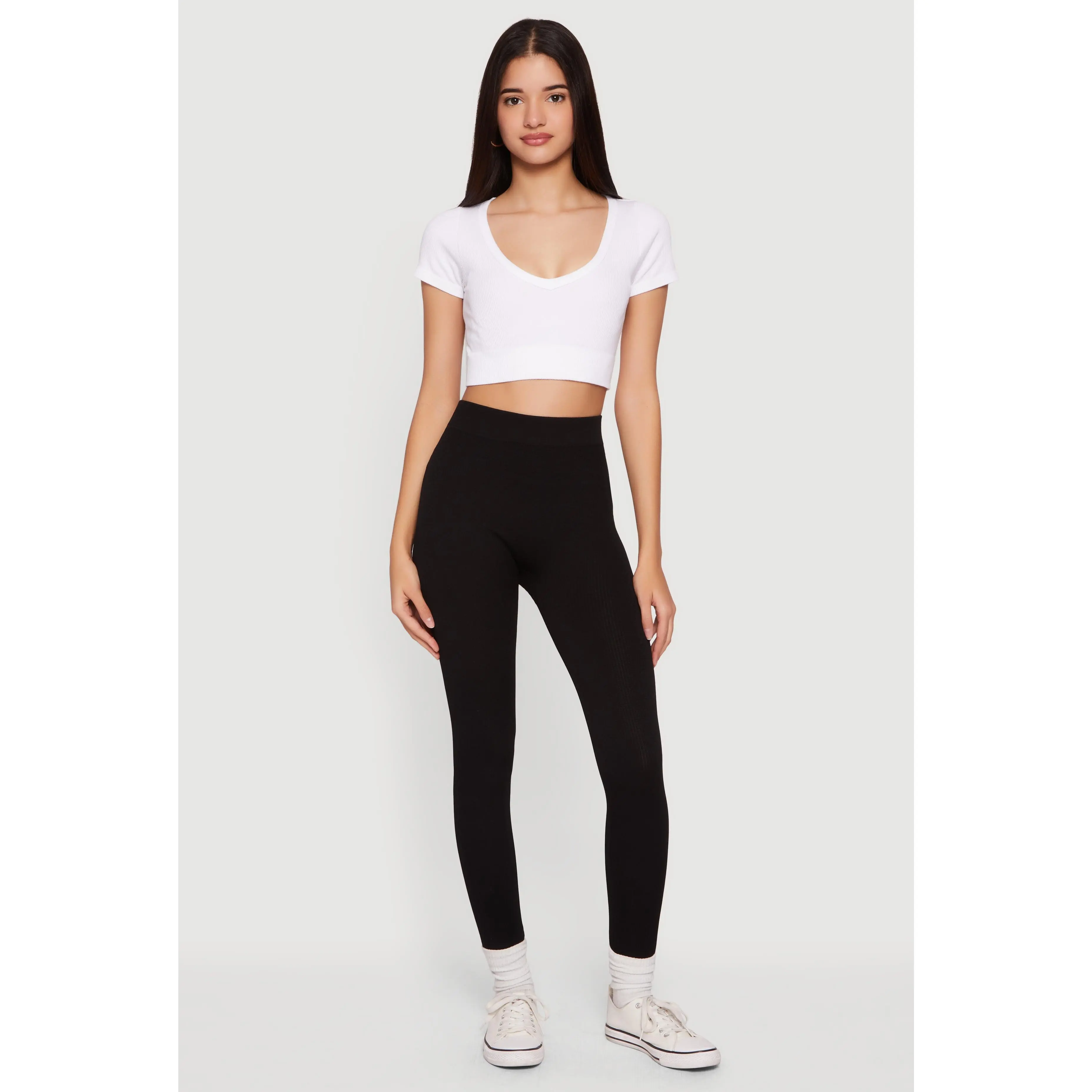 High Waisted Ribbed Knit Cropped Leggings