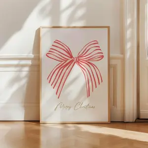 Coquette Christmas Bow Print – Merry Christmas Wall Art – Feminine Holiday Decor – Trendy Winter Room Poster – Unframed, 5 size, 8x12 to 27x40 inch