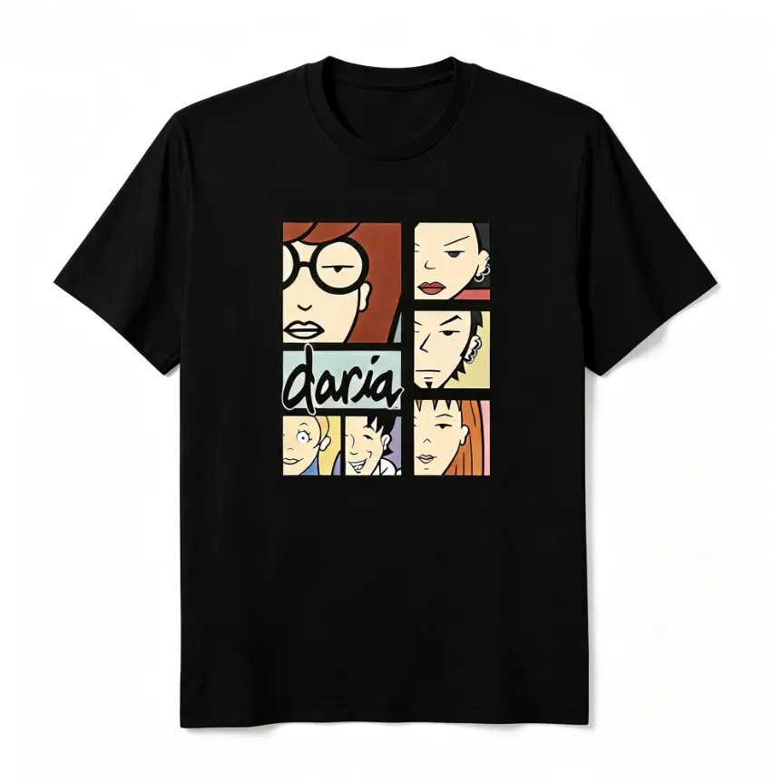Women's 100% Cotton Short-Sleeve Retro Nostalgia Daria 90s MTV Cartoon Character Collage Unisex Crew Neck Casual Fan Tee