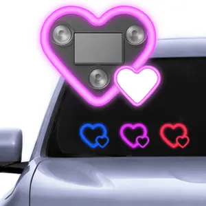 Solar Powered Wireless LED Triangle Heart Shape C-Pillar Neon Light for Car Interior Decor Eco-Friendly Modern Stylish Look Rechargeable