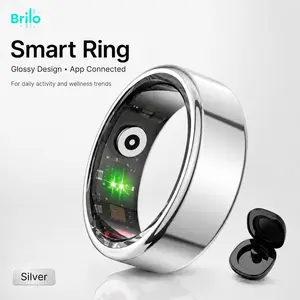 BRILO T07 Titanium Casual Silver Smart Wellness Ring - IP68 Waterproof Fitness Tracker Wearable, Sleep & Activity Insights, Women's Minimalist Design, Brass Components, Long-Lasting Batteries, iOS & Android Compatible