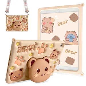 ACEMO for iPad 9th 8th 7th Generation Case iPad 10.2 Case with Screen Protector Shoulder Strap Cute Bears Case Stand Kickstand Cartoon Silicone Cover Girls Kids for iPad 9th/8th/7th Gen 10.2''（Brown） cute  ipad  case