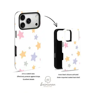 Pastel Stars Pattern Phone Case， Durable Shockproof 2in1 Protective Shell for iPhone 17 16 15 14 13 12 11 Pro Max Series Holiday Gift Minimalist Fashion Cover