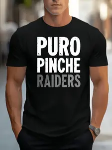 Men's T-shirt with Puro Pinche Raiders printed text, perfect for fans' cheering outfits
