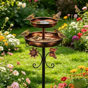 Vintage Style Bird Bath and Feeder Combo for Wild Birds, Patio, Lawn,Garden