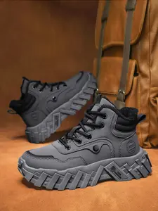 Men's Fashion Snow Boots: Functional Fleece-Lined High-Top Closed Snow Boots with Mecha Deconstructed Outsole, Warm & Stylish for Winter Snow, Fall/Winter New Arrival, Non-Slip & Breathable, Perfect for Daily Wear, Footwear