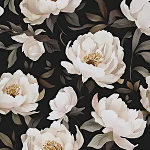 Floral Wallpaper Peel and Stick, Black/Beige Contact Paper Large Peony Flowers 17.5" x 118", Vintage Wall Paper Mural Self Removable Waterproof for Room Bedroom Shelves Cabinet Drawer Table