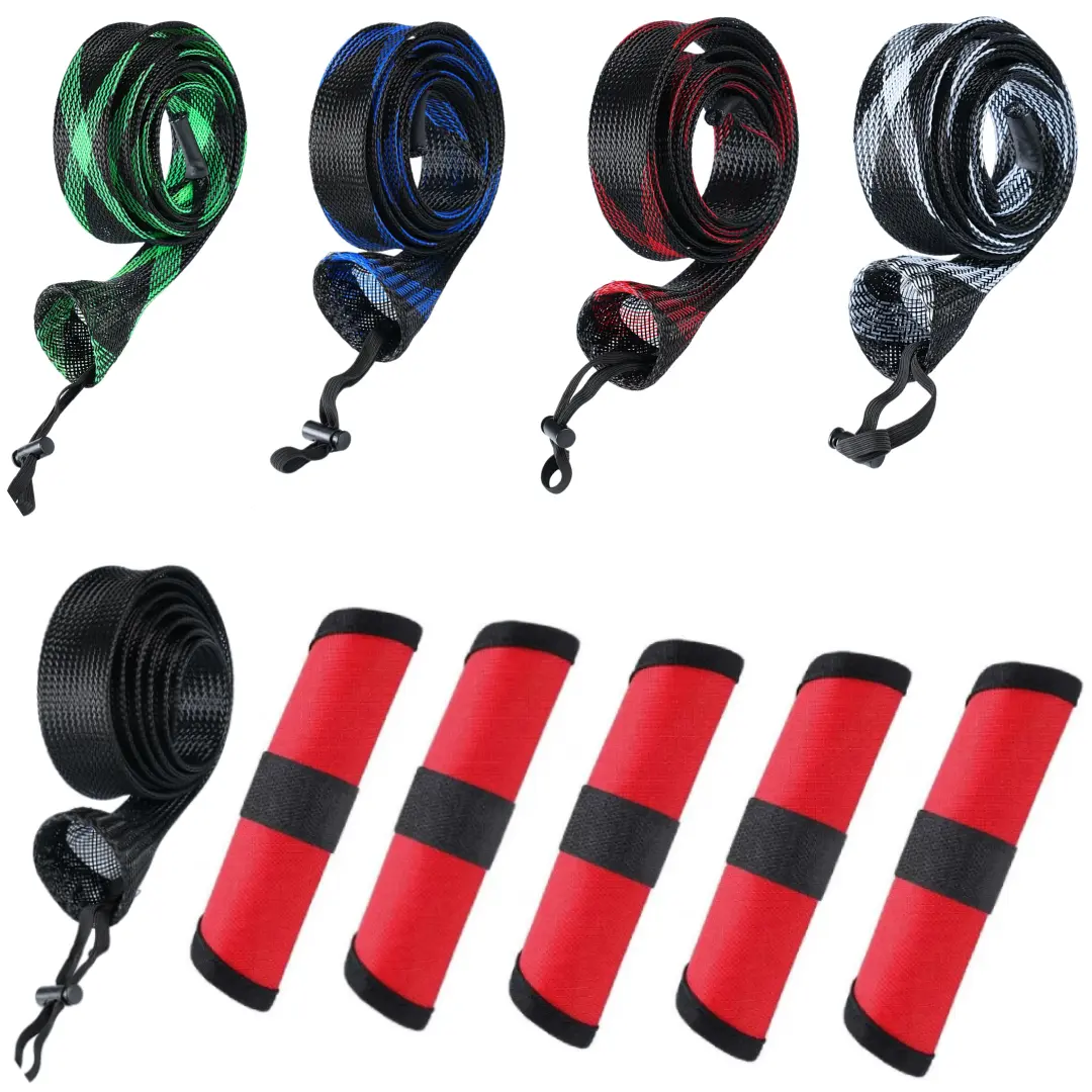 10Pcs 30mm×170cm Mesh Fishing Rod Sleeves with Lanyard, Multi-Color Cross Pattern Pole Protector Covers, Includes Fishing Lure Covers, Hook Protective Storage for Casting & Sea Fishing Rods