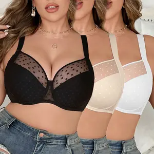 【DealsForYouDays】Mimilemon 3PCS Air Light Breathable Sheer Mesh Plus Size Minimizer Full Coverage Bra Underwire Support Comfort Everyday Sexy Lace Womenswear SummerWins