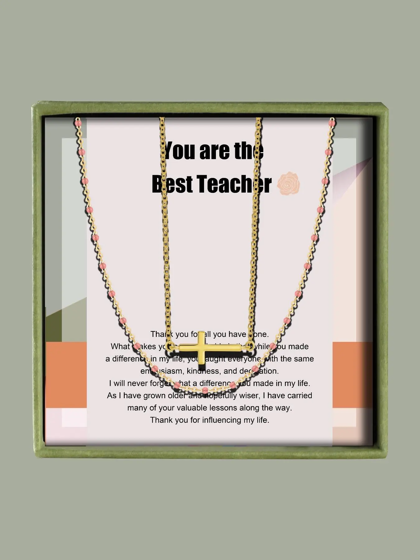 Women's Elegant Chain Necklace Set, Exquisite Trendy Cross Pendant Necklace, Chic Jewelry As Gift for Teacher with Gift Card & Gift Box