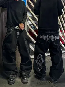 Men's Loose Washed Denim Jeans, Casual Embroidered Jeans, Versatile All-Season Fashionable Denim Trousers