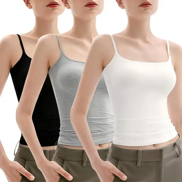 Women's 3pcs Modal Square Neck Tank Tops - Adjustable Spaghetti Straps, Sleeveless, Minimalist, Color Block, Bra-Free, Sharp Collection Going Out Tank, Baltierra White Camis