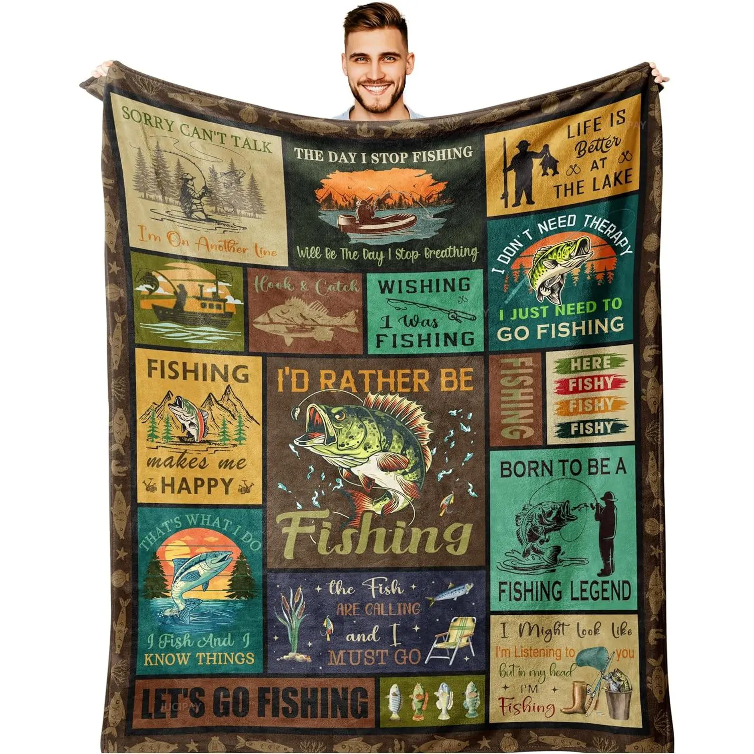 Fishing Gifts for Men/Women, Fishing Blanket 60"x50", Cool Funny Fishing Gifts for Teen Boys, Fish Themed Blanket