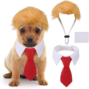 3 Pack Funny Dog Costume - Pet Clothes with Collar Tie, Cat Dog Wig Toy Holiday Apparel for Party Small Medium Dogs