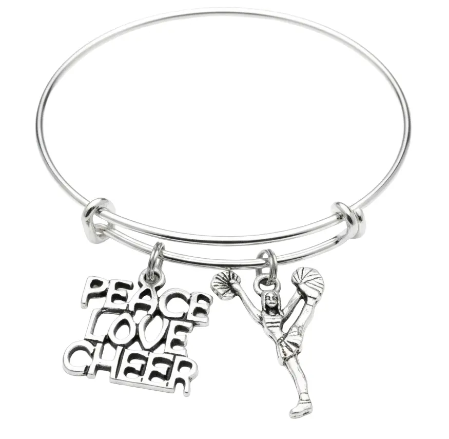 Peace Love Cheer Bracelet | Cheerleader Charm Bangle | Cheer Team Gift for Cheerleaders