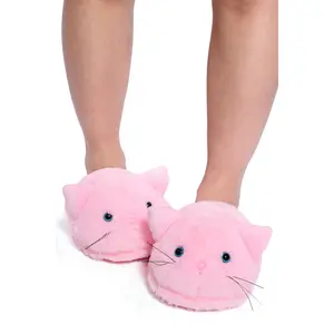 Cat Nap Slippers - Pink Faux Fur Plush Slippers